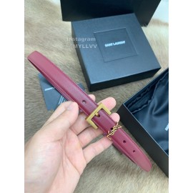 Ysl Fashion Cowhide Vintage Pin Buckle 20mm Belt Wine Red