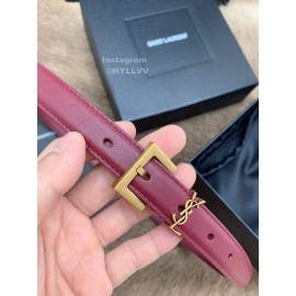 Ysl Fashion Cowhide Vintage Pin Buckle 20mm Belt Wine Red