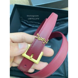 Ysl Fashion Cowhide Vintage Pin Buckle 20mm Belt Wine Red