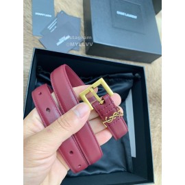 Ysl Fashion Cowhide Vintage Pin Buckle 20mm Belt Wine Red