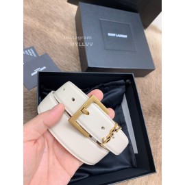 Ysl Fashion Cowhide Vintage Pin Buckle 30mm Belt White