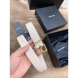 Ysl Fashion Cowhide Vintage Pin Buckle 30mm Belt White