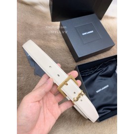 Ysl Fashion Cowhide Vintage Pin Buckle 30mm Belt White