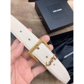 Ysl Fashion Cowhide Vintage Pin Buckle 30mm Belt White