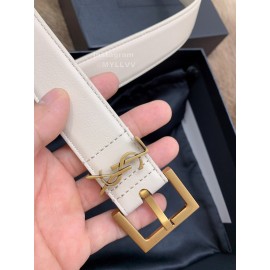 Ysl Fashion Cowhide Vintage Pin Buckle 30mm Belt White