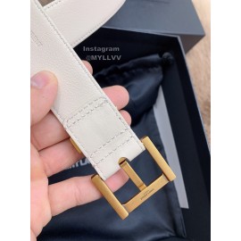 Ysl Fashion Cowhide Vintage Pin Buckle 30mm Belt White