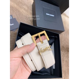 Ysl Fashion Cowhide Vintage Pin Buckle 30mm Belt White