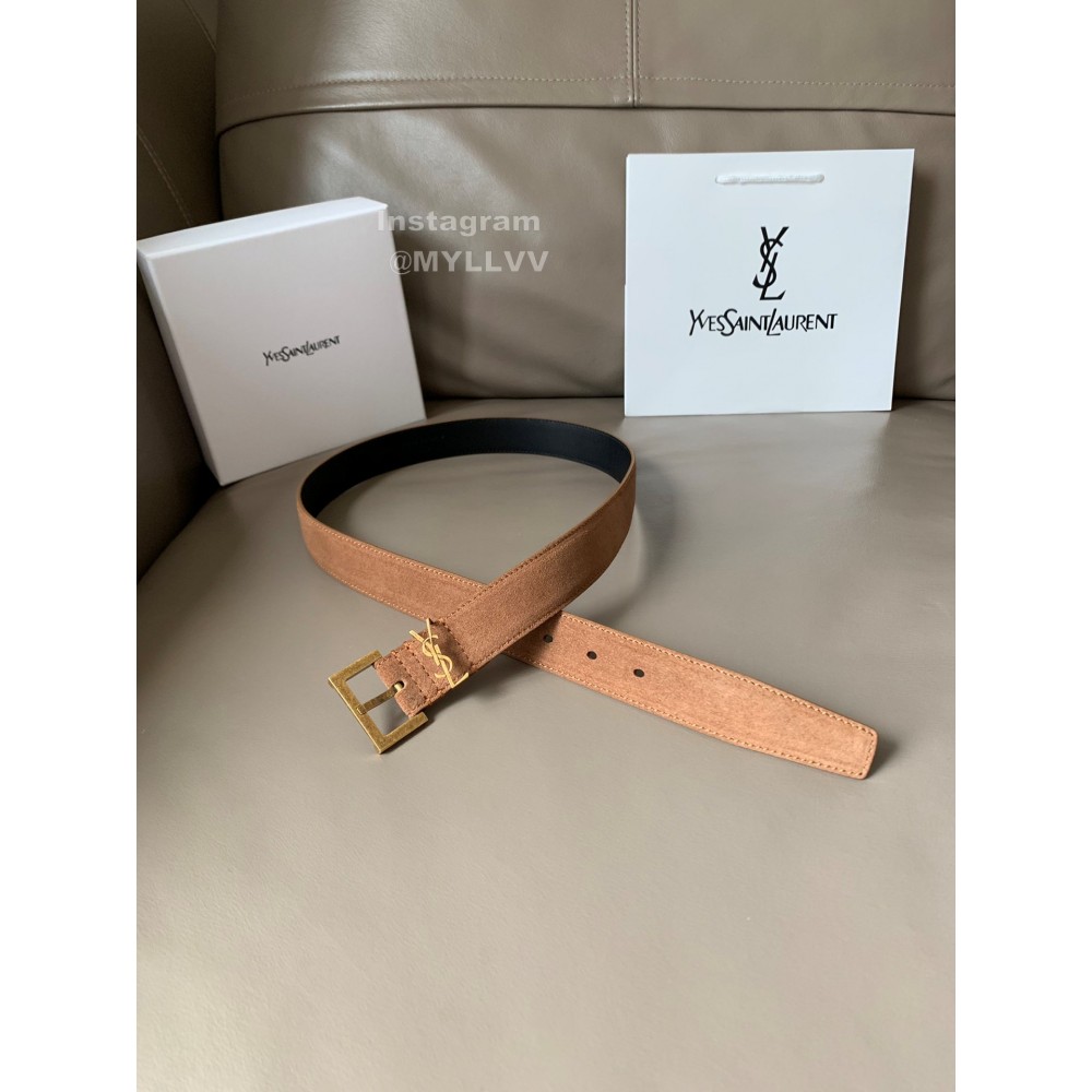 Ysl Fashion Suede Vintage Pin Buckle 30mm Belt For Women Brown