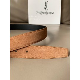 Ysl Fashion Suede Vintage Pin Buckle 30mm Belt For Women Brown