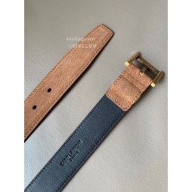 Ysl Fashion Suede Vintage Pin Buckle 30mm Belt For Women Brown