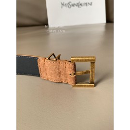 Ysl Fashion Suede Vintage Pin Buckle 30mm Belt For Women Brown