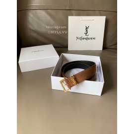 Ysl Fashion Suede Vintage Pin Buckle 30mm Belt For Women Brown