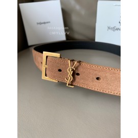Ysl Fashion Suede Vintage Pin Buckle 30mm Belt For Women Brown