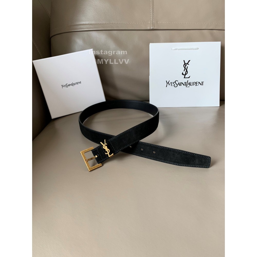 Ysl Fashion Suede Vintage Pin Buckle 30mm Belt For Women Black