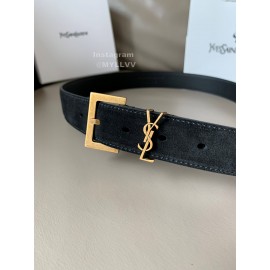 Ysl Fashion Suede Vintage Pin Buckle 30mm Belt For Women Black