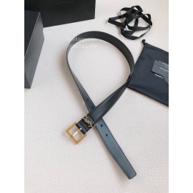 Ysl Black Calf Leather Gold Bronze Buckle Belt