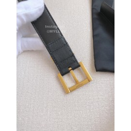 Ysl Black Calf Leather Gold Bronze Buckle Belt