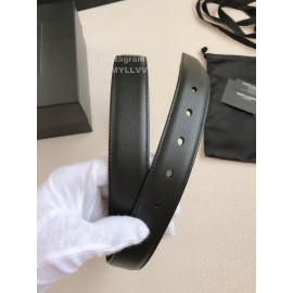 Ysl Black Calf Leather Gold Bronze Buckle Belt