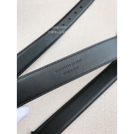 Ysl Black Calf Leather Silver Bronze Buckle Belt