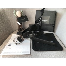 Ysl Black Plaid Calf Leather Vintage Silver Buckle 30mm Belt