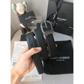 Ysl Black Plaid Calf Leather Vintage Silver Buckle 30mm Belt