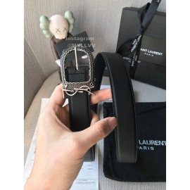 Ysl Black Plaid Calf Leather Vintage Silver Buckle 30mm Belt