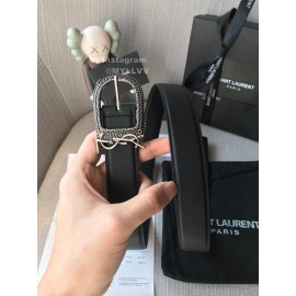 Ysl Black Plaid Calf Leather Vintage Silver Buckle 30mm Belt