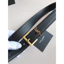 Ysl New Black Calf Leather Gold Bronze Buckle 30mm Belt