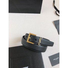 Ysl New Black Calf Leather Gold Bronze Buckle 30mm Belt