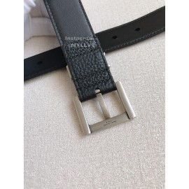 Ysl New Black Calf Leather Silver Bronze Buckle 30mm Belt