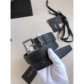 Ysl New Black Calf Leather Silver Bronze Buckle 30mm Belt