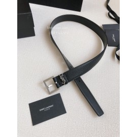 Ysl New Black Calf Leather Silver Bronze Buckle 30mm Belt