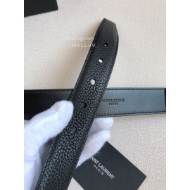 Ysl New Black Calf Leather Silver Bronze Buckle 30mm Belt