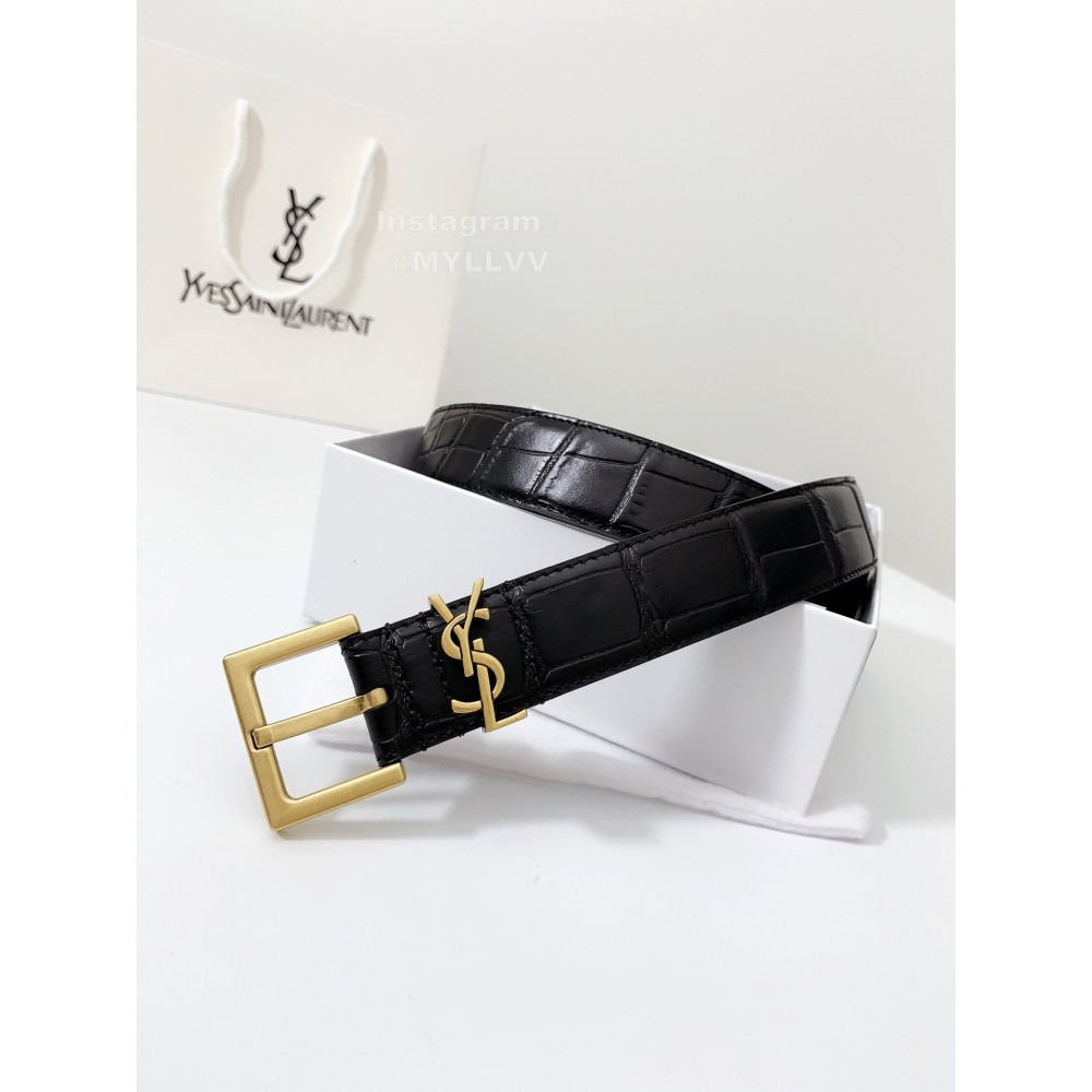 Ysl Fashion Black Calf Leather Gold Buckle 30mm Belt