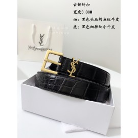 Ysl Fashion Black Calf Leather Gold Buckle 30mm Belt