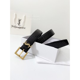 Ysl Fashion Black Calf Leather Gold Buckle 30mm Belt