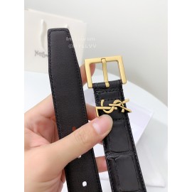Ysl Fashion Black Calf Leather Gold Buckle 30mm Belt