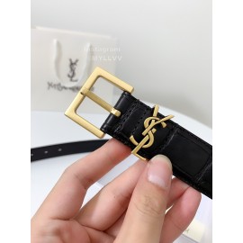 Ysl Fashion Black Calf Leather Gold Buckle 30mm Belt