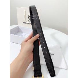 Ysl Fashion Black Calf Leather Gold Buckle 30mm Belt