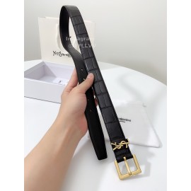 Ysl Fashion Black Calf Leather Gold Buckle 30mm Belt