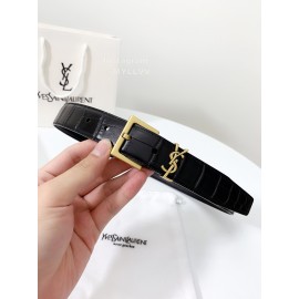 Ysl Fashion Black Calf Leather Gold Buckle 30mm Belt