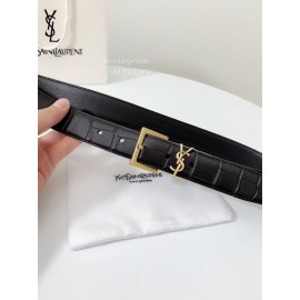 Ysl Fashion Black Calf Leather Gold Buckle 30mm Belt
