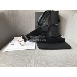 Ysl New Black Calf Leather Silver Buckle 30mm Belt For Women