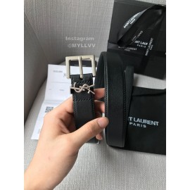 Ysl New Black Calf Leather Silver Buckle 30mm Belt For Women