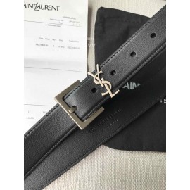 Ysl New Black Calf Leather Silver Buckle 30mm Belt For Women