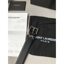 Ysl New Black Calf Leather Silver Buckle 30mm Belt For Women