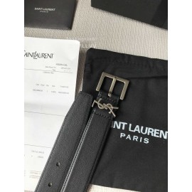 Ysl New Black Calf Leather Silver Buckle 30mm Belt For Women