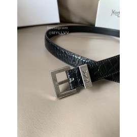 Ysl Black Calf Leather Silver Metal Buckle 24mm Belt 