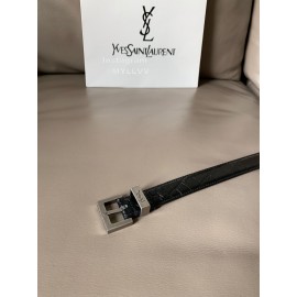 Ysl Black Calf Leather Silver Metal Buckle 24mm Belt 
