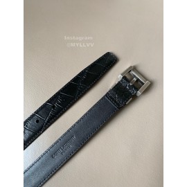 Ysl Black Calf Leather Silver Metal Buckle 24mm Belt 